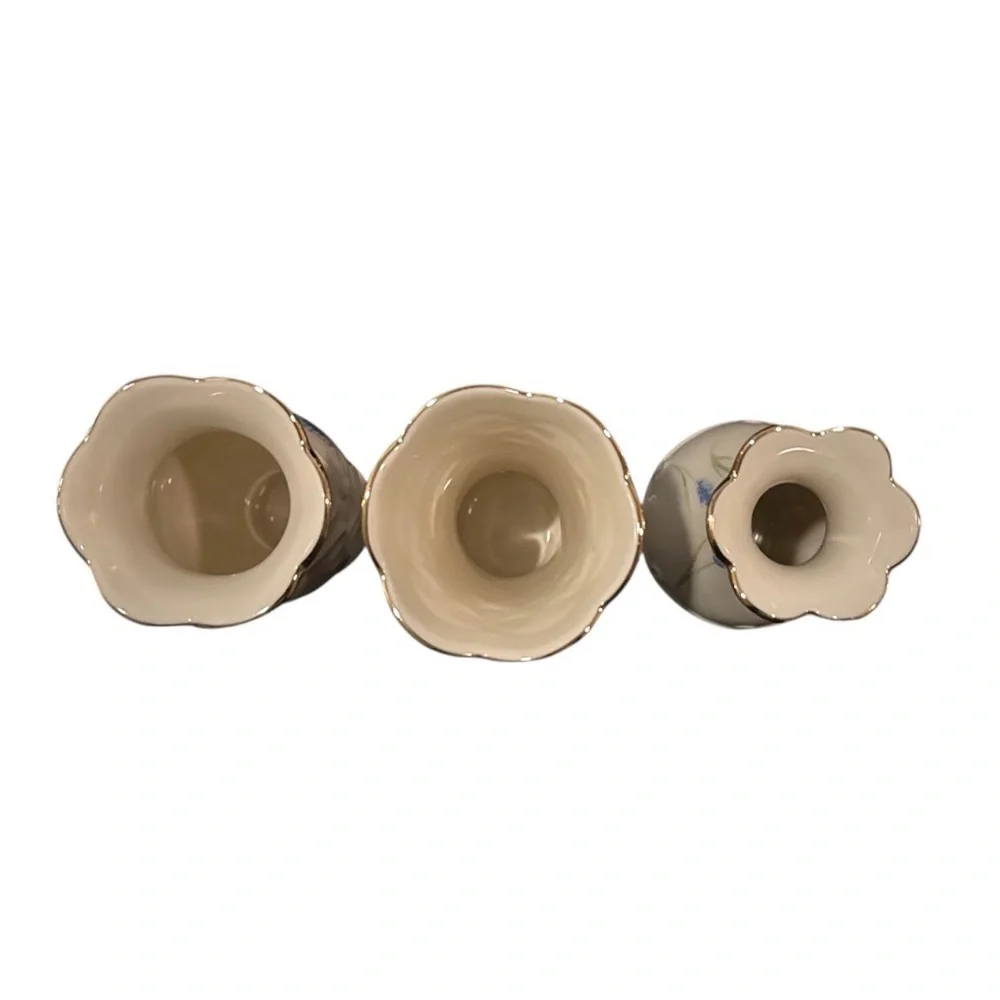 Vintage Lenox Floral Bud Vases | Set of 3 | Gold Trim Porcelain